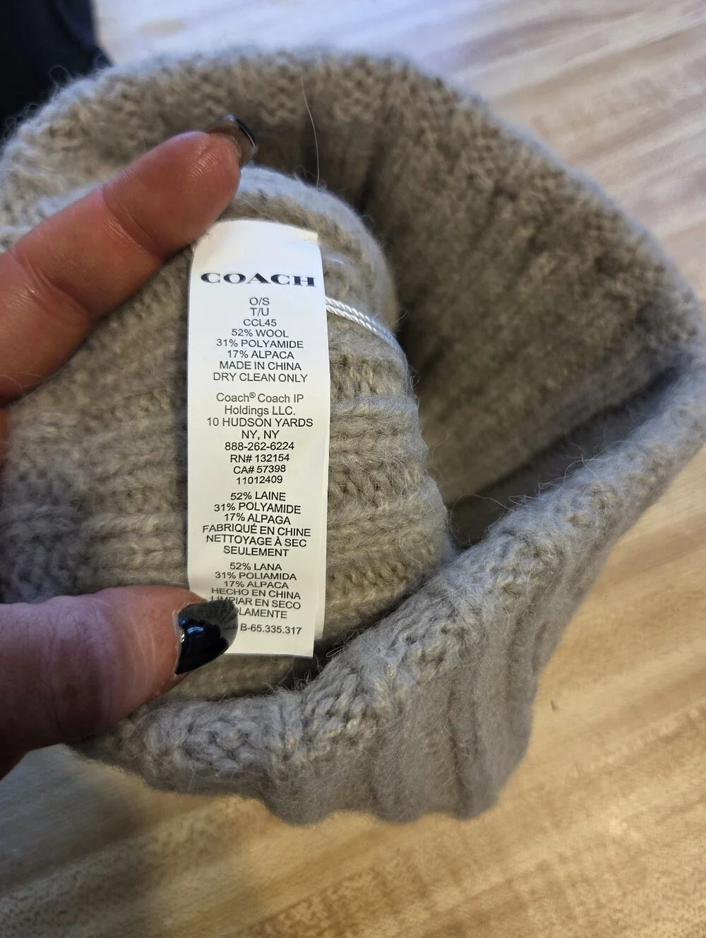 Coach NWT Gray Knit Beanie